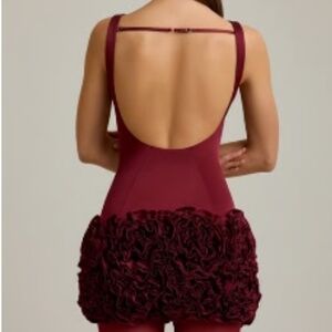 Oh Polly - Florrie - Appliqué Open-Back Mini Dress in Wine Red